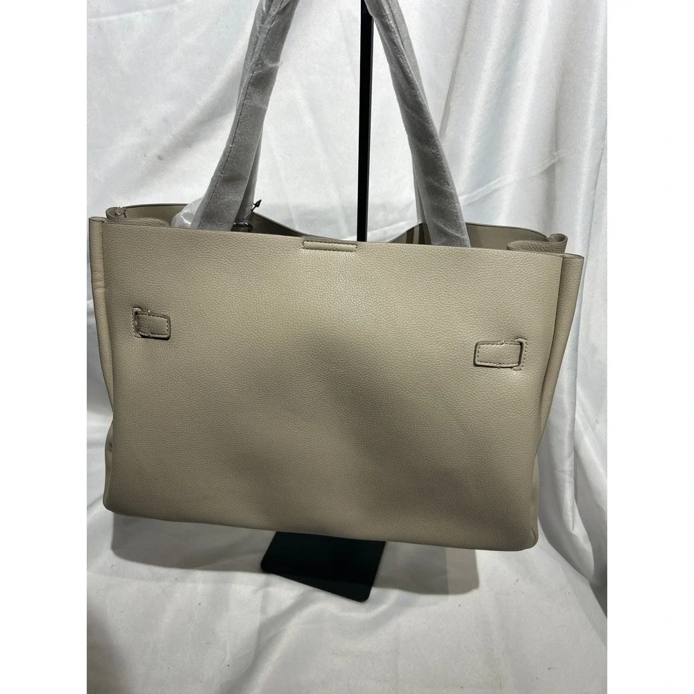 DKNY Beige Pebbled Leather Tote Bag Silver Hardware NWT